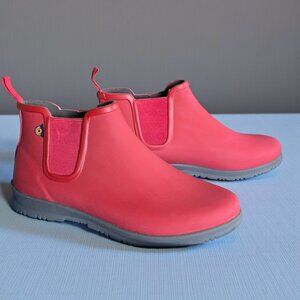 BOGS ( 8 ) Sweet Pea Slip on Waterproof Chelsea Red Rain Boots